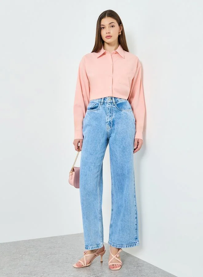 Styli Light Blue Women Blue High Rise Wide Leg Jeans for Women | Best Price UAE